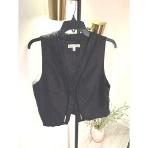 Banana Republic top 100 % cotton black openwork ladder stitch button up tank 12